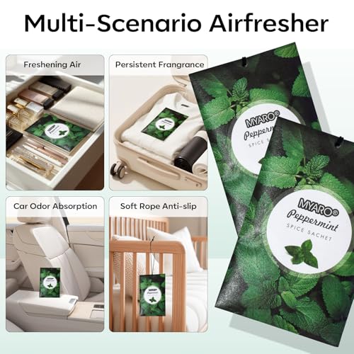 Image of MYARO 12 Pack Peppermint Scented Sachets for Drawer, Closet Odor Eliminator Air Freshener Bags, Cool Mint Fragrance for Car & Home Aroma