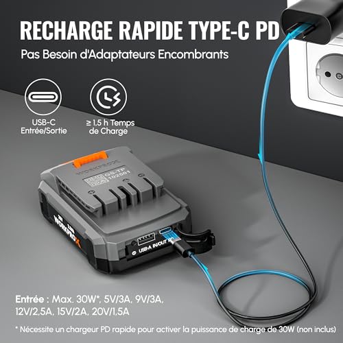 WORKPROX Batterie 20V Compacte Idéale pour les Petits Travaux de Maison