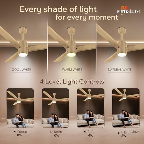 Image of RR Signature OPUL AIR 1250mm BLDC Underlight Ceiling Fan with 100% Pure Copper Motor - 35W | 350 RPM High Speed | Remote Control & LED Light | 3 Light Modes | 3 Year Warranty - THAR GOLD