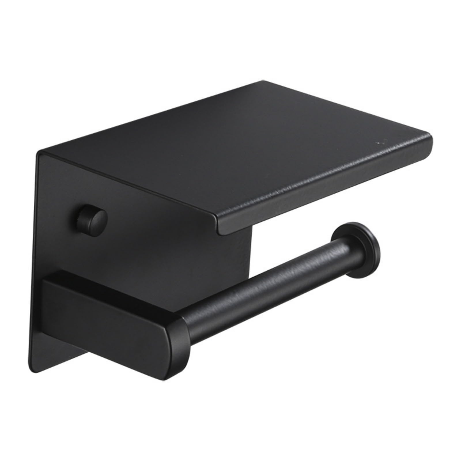 Toilet Paper Holder with Phone Shelf, Adhesive or Screw Wall Mount Toilet Tissue Roll Holder, Rustproof and Bathroom Washroom Tissue Roll Holder with Shelf - Matte Black