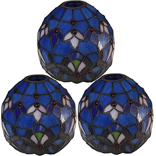 BOTOWI Reemplazo de Pantalla Tiffany, Pantalla de Vidrio teñido Barroco Azul púrpura Solo para lámpara Colgante lámpara de Mesa Aplique de lámpara de Pared Accesorio de Techo candelabro,3pcs Cover