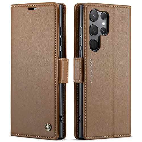 Coque Samsung Galaxy S26 Ultra avec étui portefeuille RFID et clapet en cuir marron
