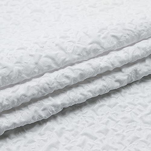 Sumgar White Shower Curtain Farmhouse Modern Fabric Cloth Bathroom Curtains Set With Hooks 3D Embossed Textured Polyester Ruffle Like Decorative Washable Waterproof Summer Luxury Bath Curtain 72"X72" #TOP3