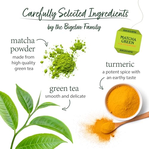 Image of Bigelow Tea Matcha Green Tea with Turmeric, Caffeinated Tea with Turmeric, 18 Count Box (Pack of 6), 108 Total Tea Bags | Caffeinated Tea with Turmeric, 108 Total Tea Bags