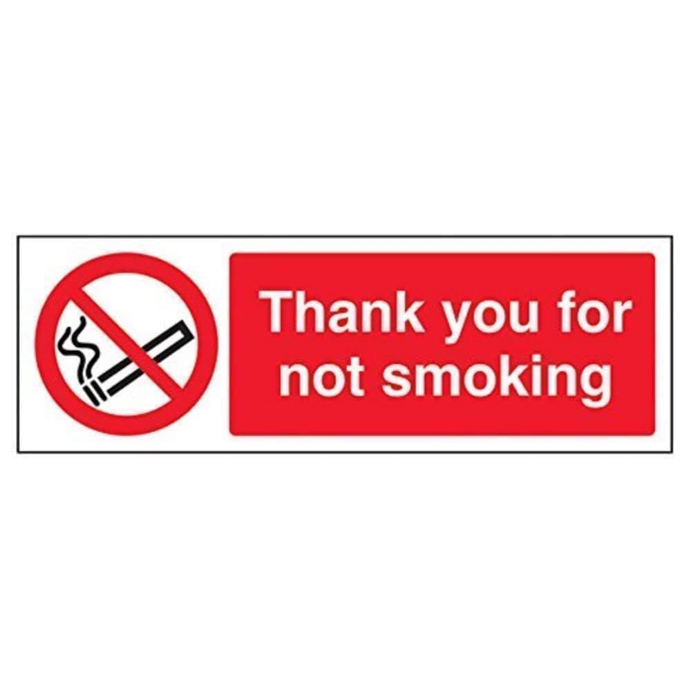 V Safety Thank You For Not Smoking Prohibition Sign - 300mm x 100mm - Self Adhesive Vinyl