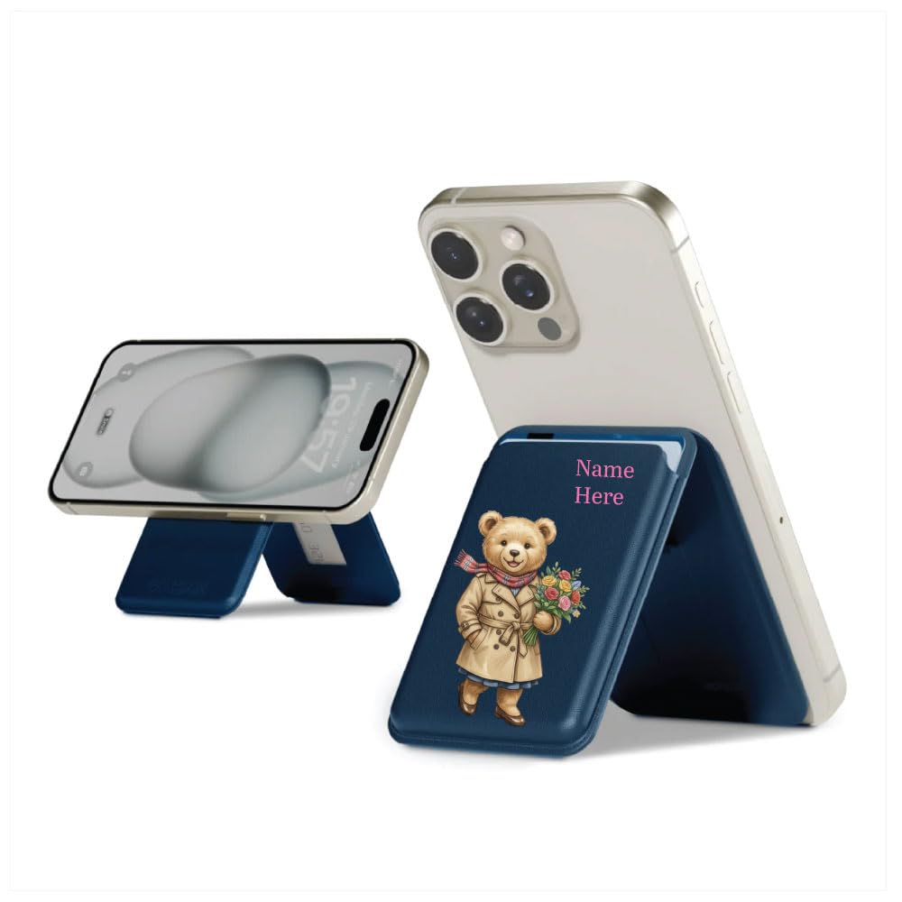 Gingercrush Customised Magnetic Leatherite Phone Wallet - Teddy with Flowers Kickstand Credit Card Holder for All MagSafe-Compatible Phones-image-9