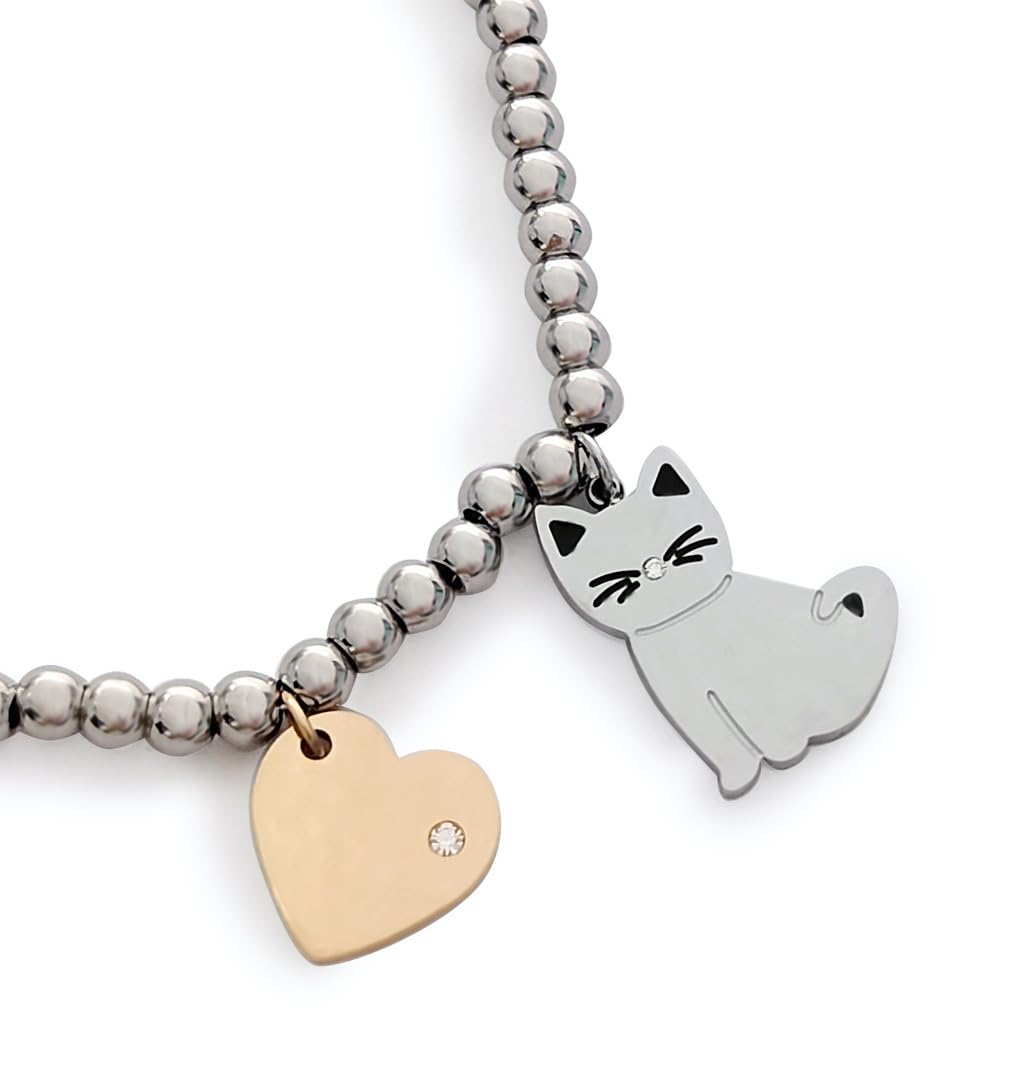 Depesche 11837-001-Pulsera En Rosa La Vida Es Mejor Con Un Gato Con Charm Dorado Y Perla Decorativa Longitud Variable Ideal Como Idea Regalo Multicolor 11837 001