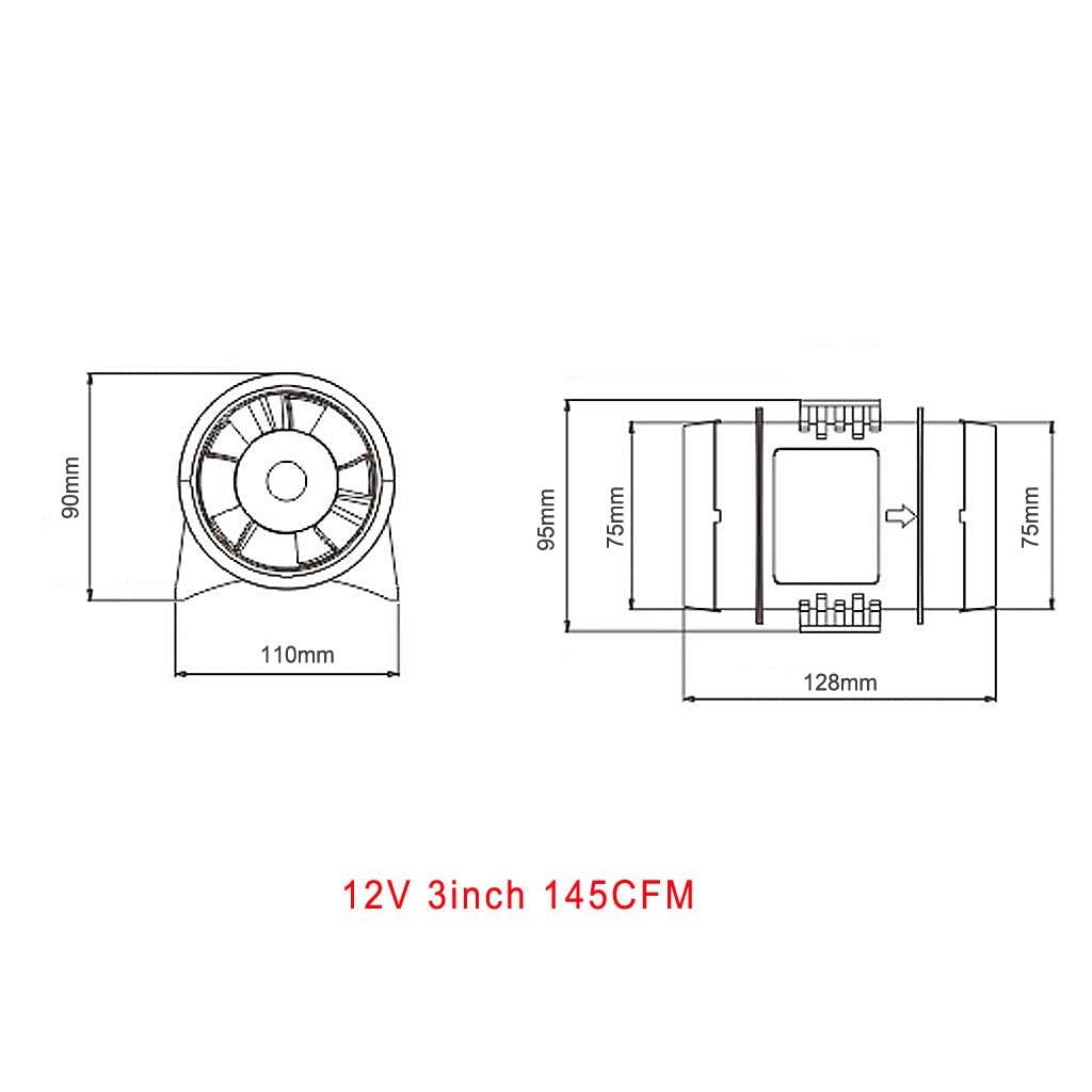 Ventilateur Silencieux en Ligne SEAFLO 12V DC 145CFM Marine pour Tuyaux de 76 mm