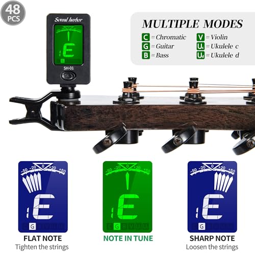 Image of Guitar Tuner Clip On Ukulele Tuner for All Instruments Guitar Bass Ukulele Violin banjo (Tuners 48 Pack)