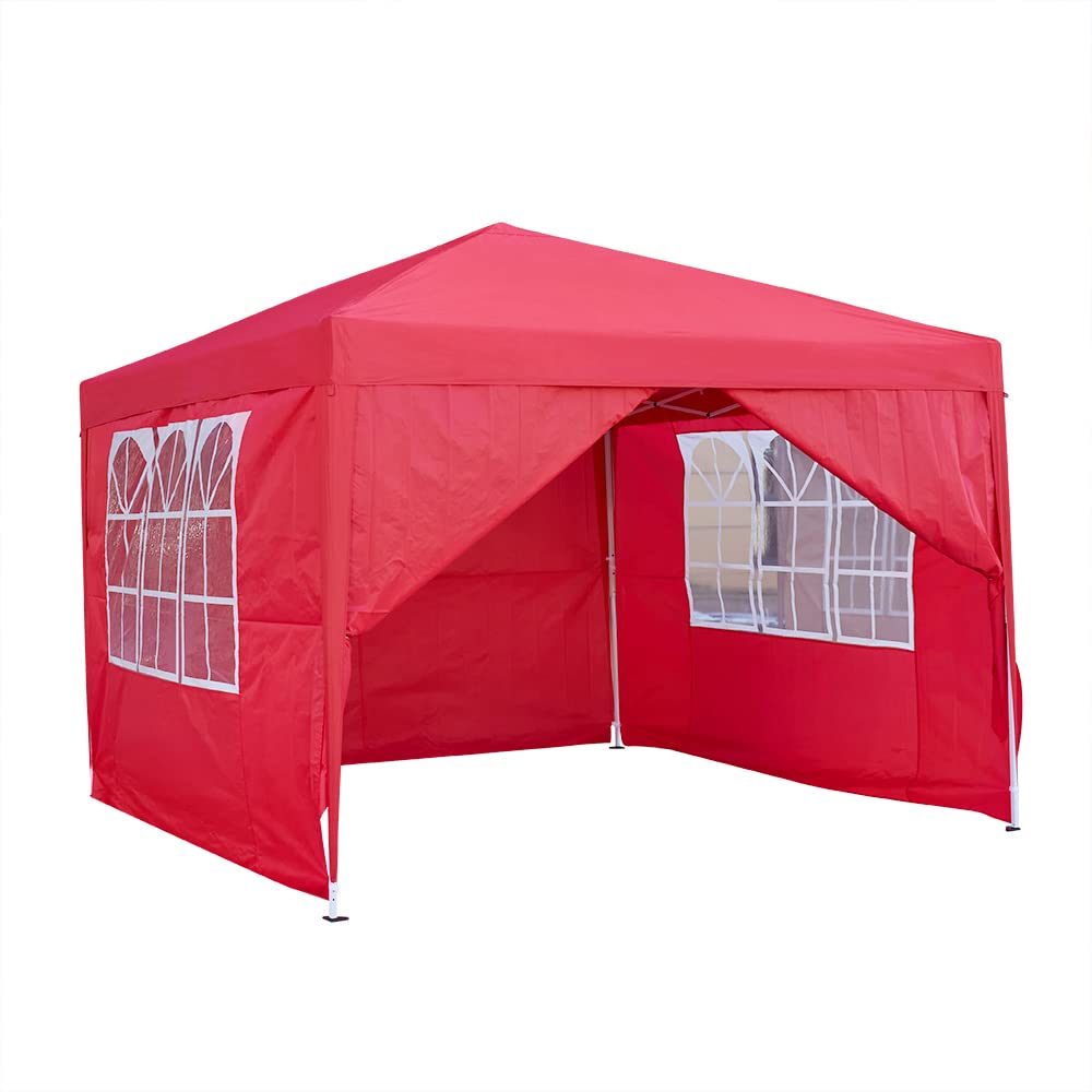Pop Up Canopy 2.5x2.5m Gazebo Marquee Garden Awning Party Tent Canopy 4 polyester sidewalls (Red)