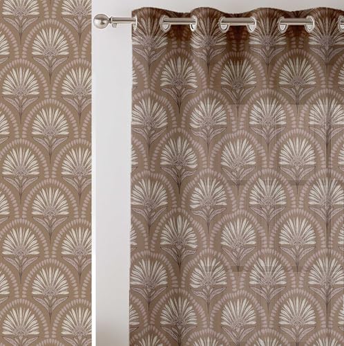 Vargottam Brown Geometric Design Sheer Georgette Curtains for Windows & Small Doors - Set of 2 Panels, 72" Long, Grommet Top, Printed Light Filtering Drapes for Living Room or Study