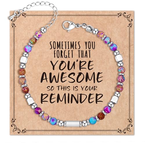 Image of Desimtion Healing Natural Stone Bracelets for Women Girls, Sometimes You Forget You're Awesome -Christmas Gifts for Women Teen Girls, Best Friend Birthday Gifts for Women Friendship Bracelets