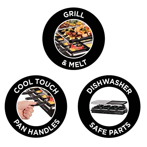 Foto von Russell Hobbs Raclette Grill 8 Personen (inkl. 8 Pfännchen & Holzspachtel,2 Tischgrill-Platten: Naturstein mit Saftrinne & antihaftbeschichtete Wendeplatte geriffelt/Teppanyaki) Pizza Grill, 26280-56