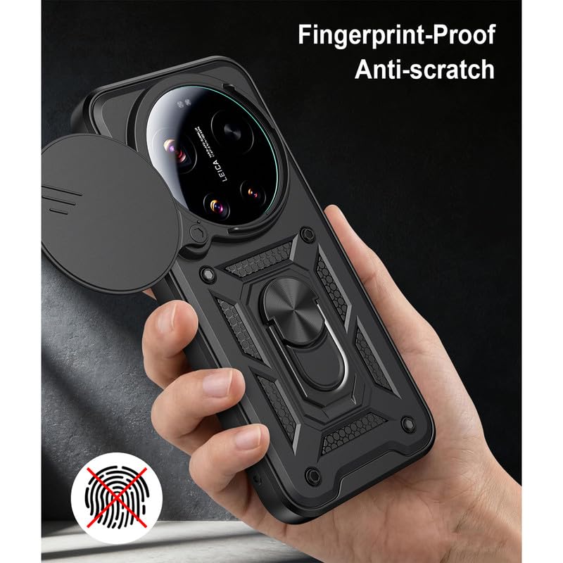 Image of Shockproof Back Case Cover for Oppo Find X9 Ultra 5G, Shockproof Oppo Find X9 Ultra Back Cover, Ring Case with Kickstand and Camera Protection Shutter - Black