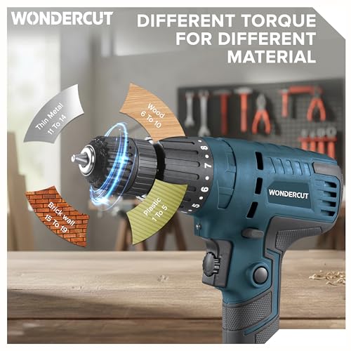 Image of WONDERCUT 450W, WC-ESD-10-B+10 Electric Screwdriver 10mm, 750RPM, Copper Armature, Keyless Chuck, LED Light R /F, Variable Speed, Torque 19+1 Drill Mode with 10 Pcs Screw Bits