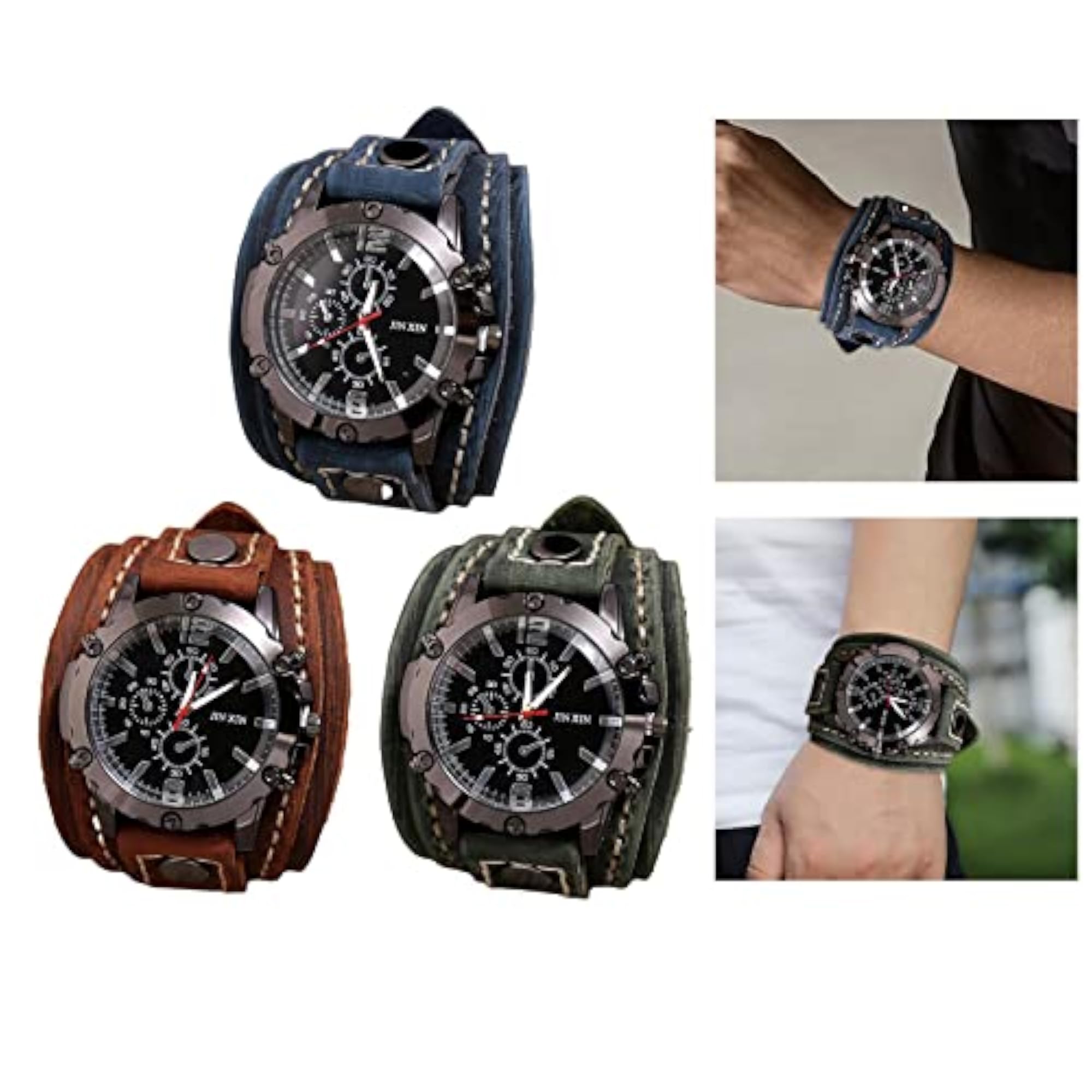 Punk Vintage Wrist Watch Wide PU Leather Belt Strap