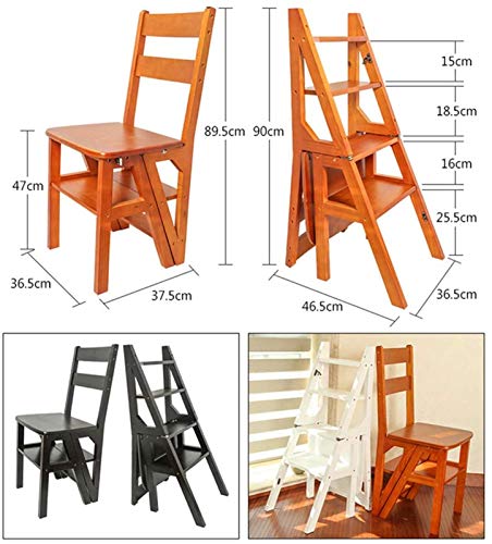 Taburete alto ensanchado y transformable en escalera de madera de 4 pasos 3