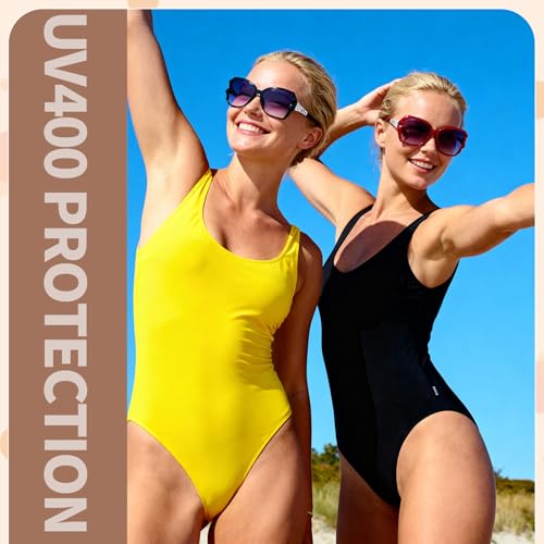 Image of Women Oversized Sunglasses UV400 Protection Lens Sun Glasses | Lightweight Shiny Frame, Classic Trendy Design, Multiple Color Options for Walking, Driving, Shopping, Taking Photos