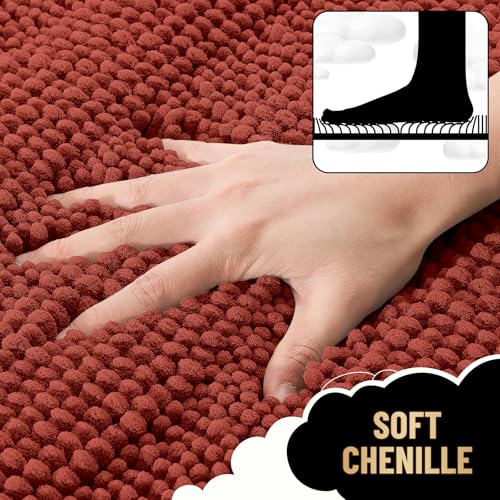 Image of OLANLY Thick Small Bathroom Rugs 24x16, Extra Absorbent Chenille Striped Bath Rugs, Rubber Backing, Machine Wash, Bath Mats for Bathroom, Tub and Shower, Home Decor Accessories, Rustic Terracotta