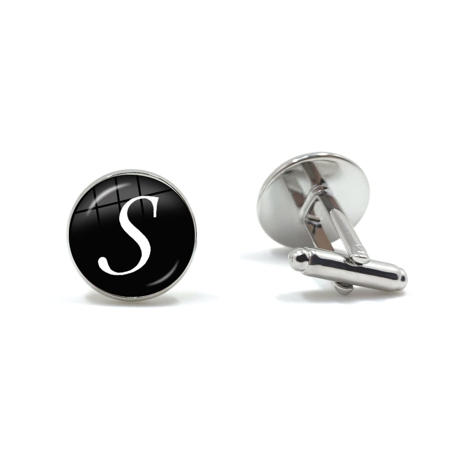 Herren Mode AZ Single Alphabet Manschettenknöpfe Silber Farbe Buchstabe Manschettenknopf für Herren Gentleman Hemd Hochzeit Manschettenknöpfe Geschenke (Metallfarbe : 24)