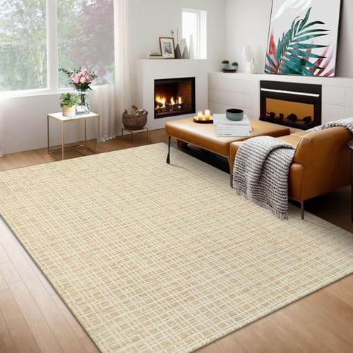 GarveeHome Area Rug 10x13 Large Area Rug Non Slip Washable Rug Modern Plaid Accent Rug for Living Room Soft Indoor Non-Shedding Carpet Low Pile Foldab