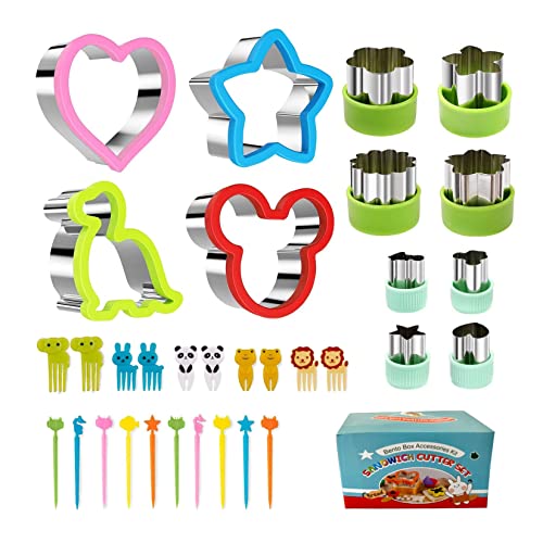 Focusynn - 32 Piezas Juego de Cortador de Galletas, Sándwich, Frutas y Verduras de Acero Inoxidable, Molde de Galletas de Formas con Tenedores de Animales para Niños Cover