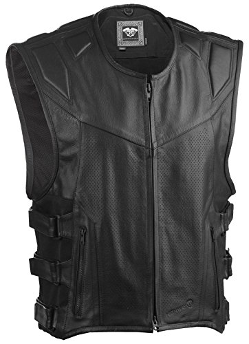 Highway 21 Blockade Men's Leather Motorcycle Vest W/Concealed Carry Pocket PE Back Armor Black Size 2XL
