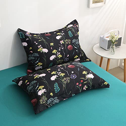 Jeyfull Black Flower King Size Comforter Set Bed In Bag 7 Piece Colorful Floral Leaves Bedding Comforter Set With Sheets (1 Comforter, 2 Pillow Shams, 1 Flat Sheet, 1 Fitted Sheet, 2 Pillowcases) #TOP6