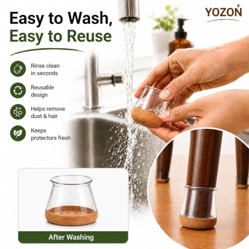 Image of YOZON Chair Leg Floor Protectors Silicone Caps Felt Strengthen Bottom | Round Chair Leg Protectors for Hardwood Floors Anti-Scratch Reduce Noise 32 Pack Clear Round Small Fit 1 /2 inchto15 /16 inch