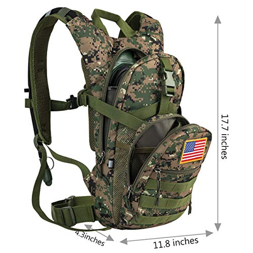 Gelindo Military Tactical Hydration Backpack with 2L Water Bladder Light Weight, MOLLE Tactical Assault Pack for Hiking Biking Running Walking Climbing Outdoor Travel(ACU-Green) - Thumbnail 4