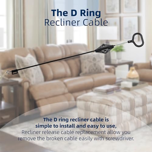 Image of 2 Pieces Recliner Cable D Ring Handle Compatible for Lazboy Sectional counch, 22 inch Recliner Pull Handle Counch Release Cables Replacement for Laz boy, 3 inch Exposed Wire O-Shaped End