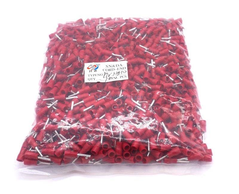 Generic 1000PCS/Pack PTV1.25-10 Pin Pre-insulating wire Terminal(Type TZ-JTK) 22-16AWG Wire ferrule terminal Connector
