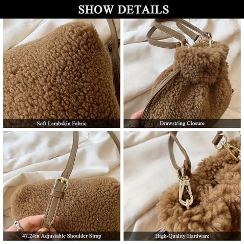 Bolso de hombro tipo bucket de peluche para mujer miniatura 5