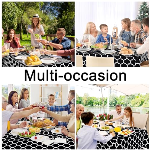 Image of Smiry Rectangle Table Cloth, Flannel Backed Vinyl Tablecloth, 60 inchx144 inch | Waterproof Plastic Tablecloths, Wipeable Table Cover for Dining, Indoor and Outdoor (Black)