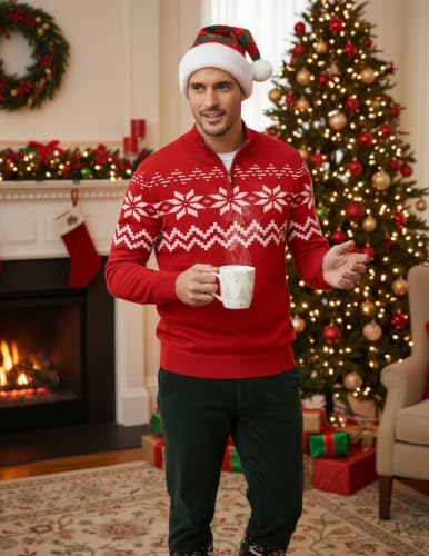 Image of COOFANDY Men's Quarter Zip Christmas Sweater Ugly Pullover Party Holiday