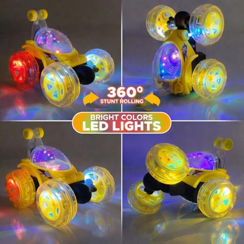 Image of NHR Launch RC Stunt Car for Kids, 360 Rotating Remote Control Car with Smoke Spray, Music & Lights, High-Speed Rechargeable Toy Vehicle Gift for Boys & Girls (2+ Years, Yellow)