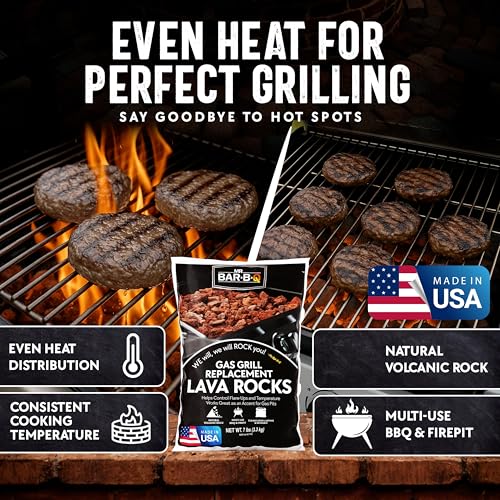 7lb Natural Volcanic Lava Rocks for Gas Fire Pit & Grill – Stones for Indoor/Outdoor Propane Fireplaces – Even Heat Distribution, Reduces Flare Ups Lava Rock by FryOilSaver Co. (Pack of 1)