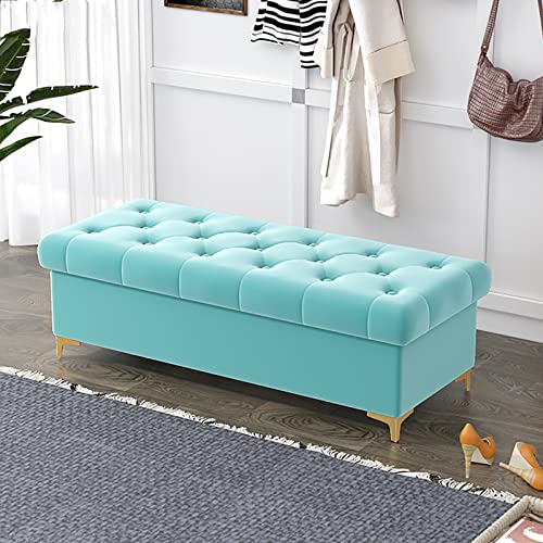 Lujoso banco otomano tapizado de terciopelo para dormitorio, sala de estar, moderno banco de extremo de cama con baúl de almacenamiento, taburetes de bar de 100 x 40 x 40 cm