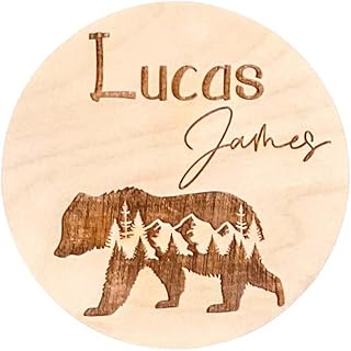 Personalized Newborn Announcement Sign for Hospital - Single Sided - Wooden Birth Announcement Sign with Bear - Name Baby Announcement Sign Customized Gender Neutral (Single Sided Name Only)