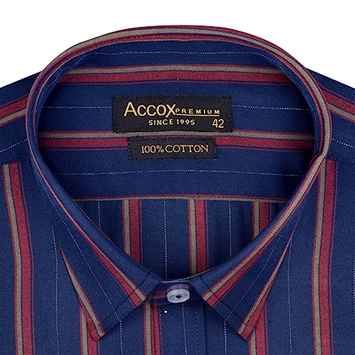 Image of ACCOX Men's Cotton Half Sleeves Dark Striped Regular Fit Formal Shirt for Men