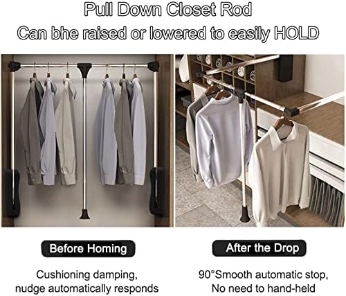 Retractable Wardrobe Lift, Pull Down Clothes Rail, Aluminium Closet Hanger with Ergonomic Handle, Adjustable Width 510-1210mm