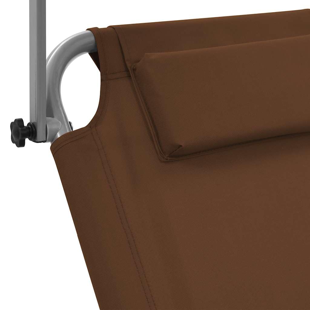 Fengshui Klappbare Sonnenliege Mit Dach Stahl Taupe | Verstellbare Rückenlehne, Kopfkissen inklusive, 2 Räder für Transport, max. 110 kg