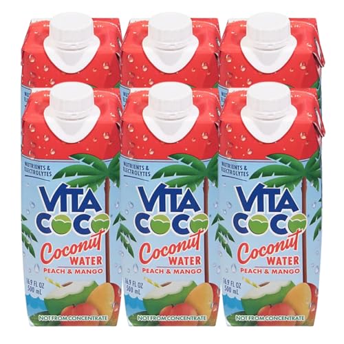 Coconut Water for Vita Coco Peach & Mango Coconut Water 16.9 oz, Pack of 6
