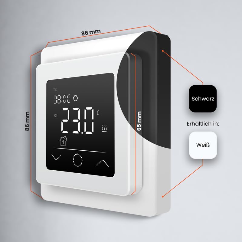 Touchthermostat, Heizungsthermostat – Digital Thermostat Heizung, Thermostat Fußbodenheizung, Thermostat Heizung (Schwarz)