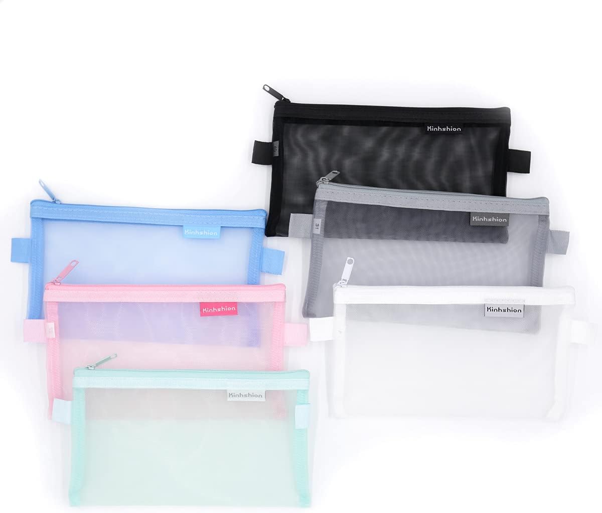 Kinhshion Zipper Pouch Set of 6 Mesh Zipper Bags Clear Zipper Pouch Small Organizer Bag Zipper Folder Bag Cosmetic Bags Travel Storage Bags 6 Colours