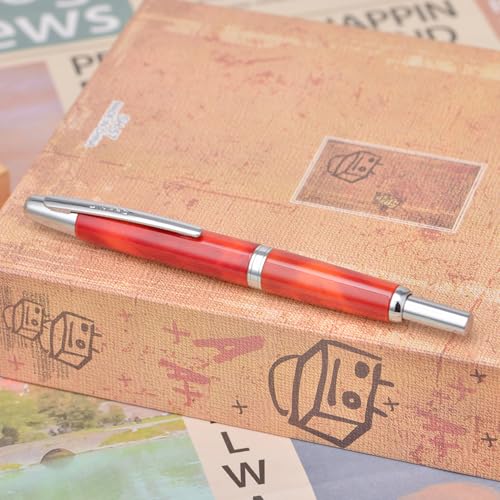 Image of Jinhao 10 Press Fountain Pen with Box, Volcanic Red Retractable Medium Nib with Ink Converter Set (Silver Clip)