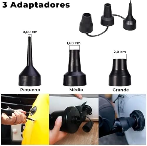 Bomba de Ar Elétrica Portátil Inflador e Desinflador Bivolt 110V 220V e 12V Carro com 3 Bicos Adapta
