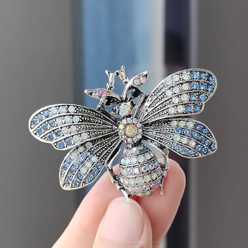 Image of Rhinestone Brown Bee Brooch Pin for Women Girls Vintage Blue Insect Wing Animal Lapel Pins Cute Dress Accessories Birthday Christmas Wedding Jewelry Gift