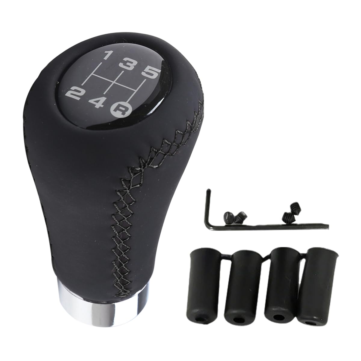 Pomello Cambio Auto In Pelle | Per Marce 5 E 6 | Con 3 Adattatori | Antiscivolo E Design Ergonomico (Nero) - Foto 2