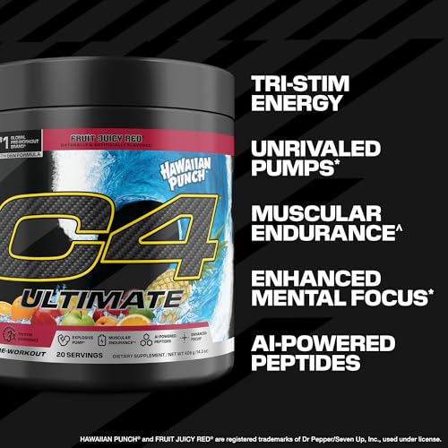 Image of C4 Ultimate Pre Workout Powder - Sugar Free Preworkout Energy Supplement for Men & Women - 300mg Caffeine + TeaCrine + Dynamine + Creatine - Hawaiian Punch Fruit Juicy Red, 20 Servings
